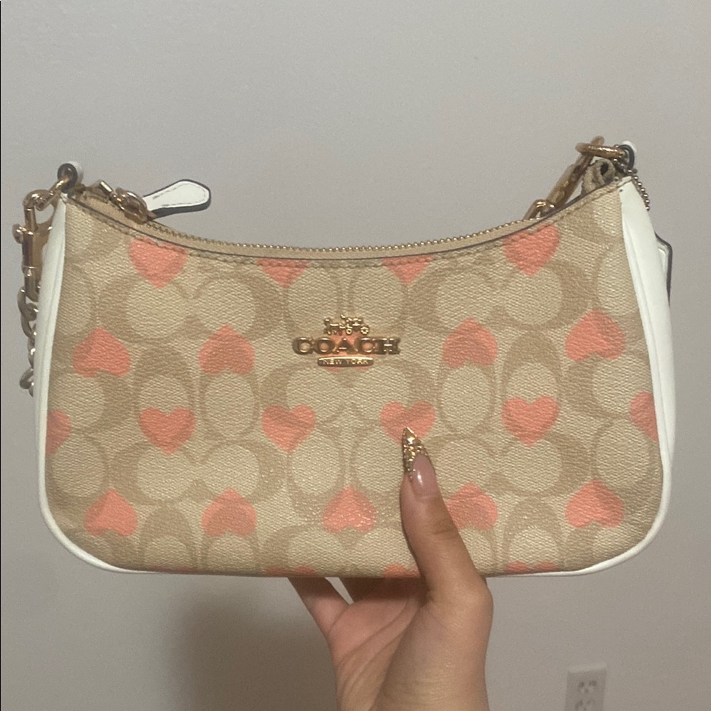 Coach Pink Heart Signature Canvas Mini Shoulder Bag